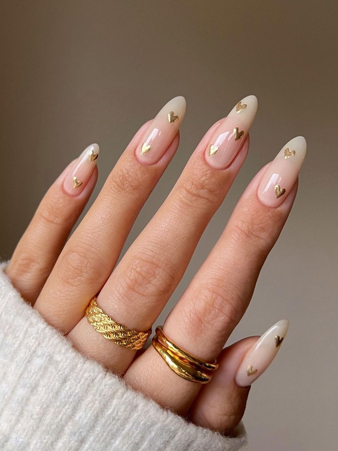 Gold heart nails 