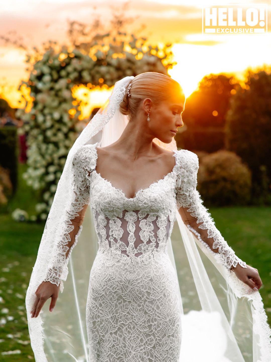 Amelia Spencer's wedding dress at sunset