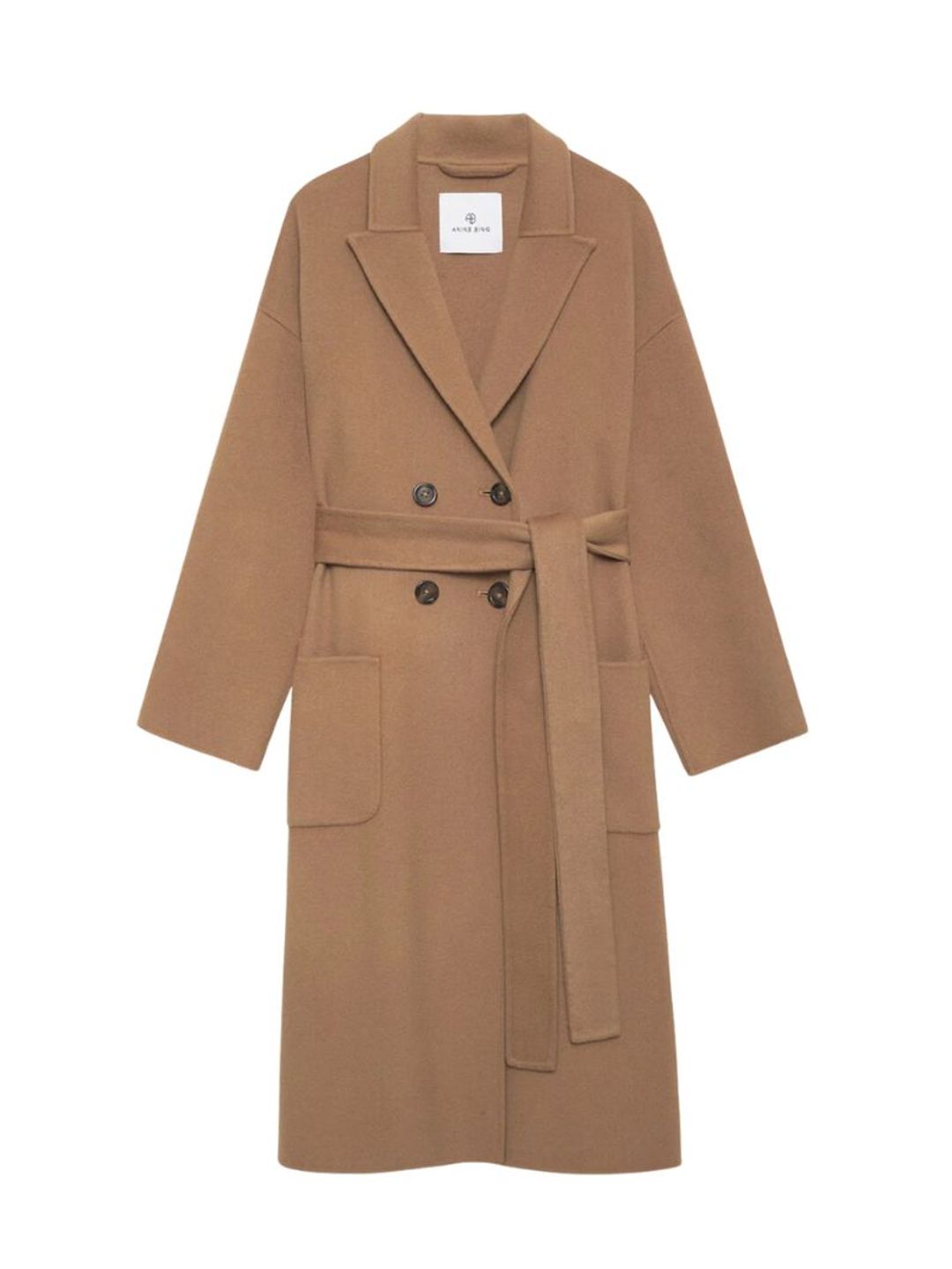 Belted double-breasted camel coat 