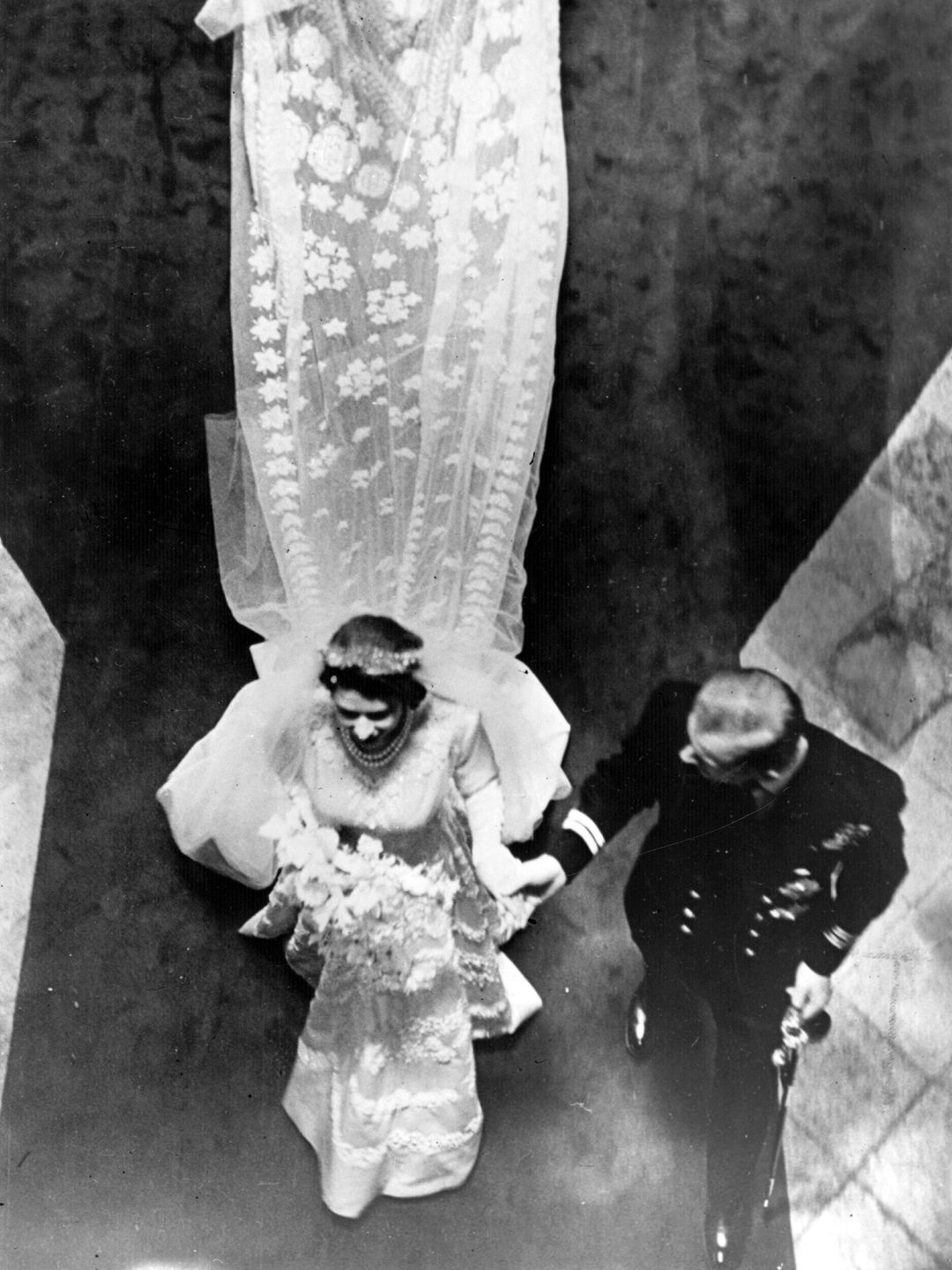 Prince Philip and the Queen leaving Westminster Abbey after their wedding