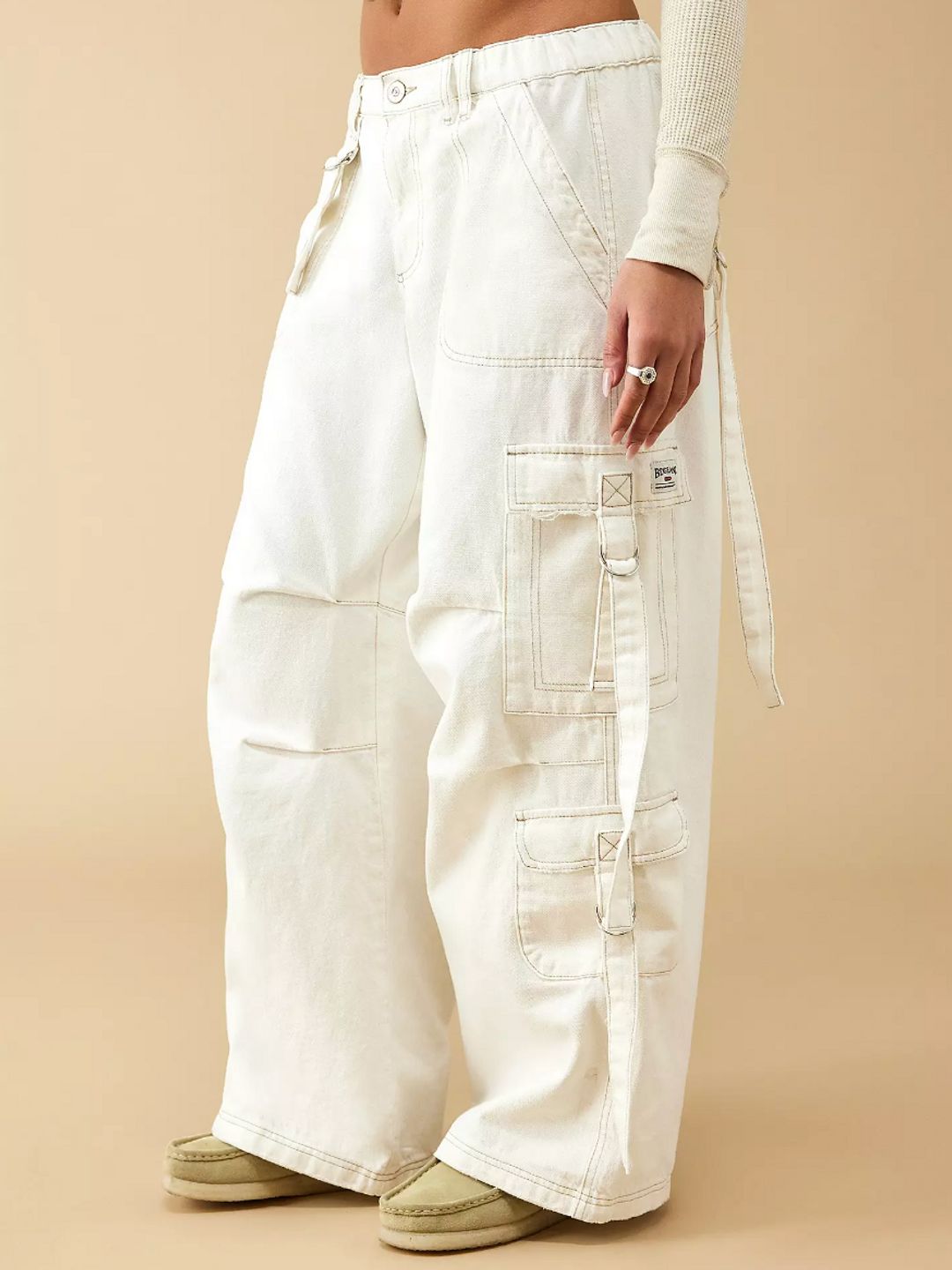 BDG White Strappy Baggy Cargo Pants - Urban Outfitters 