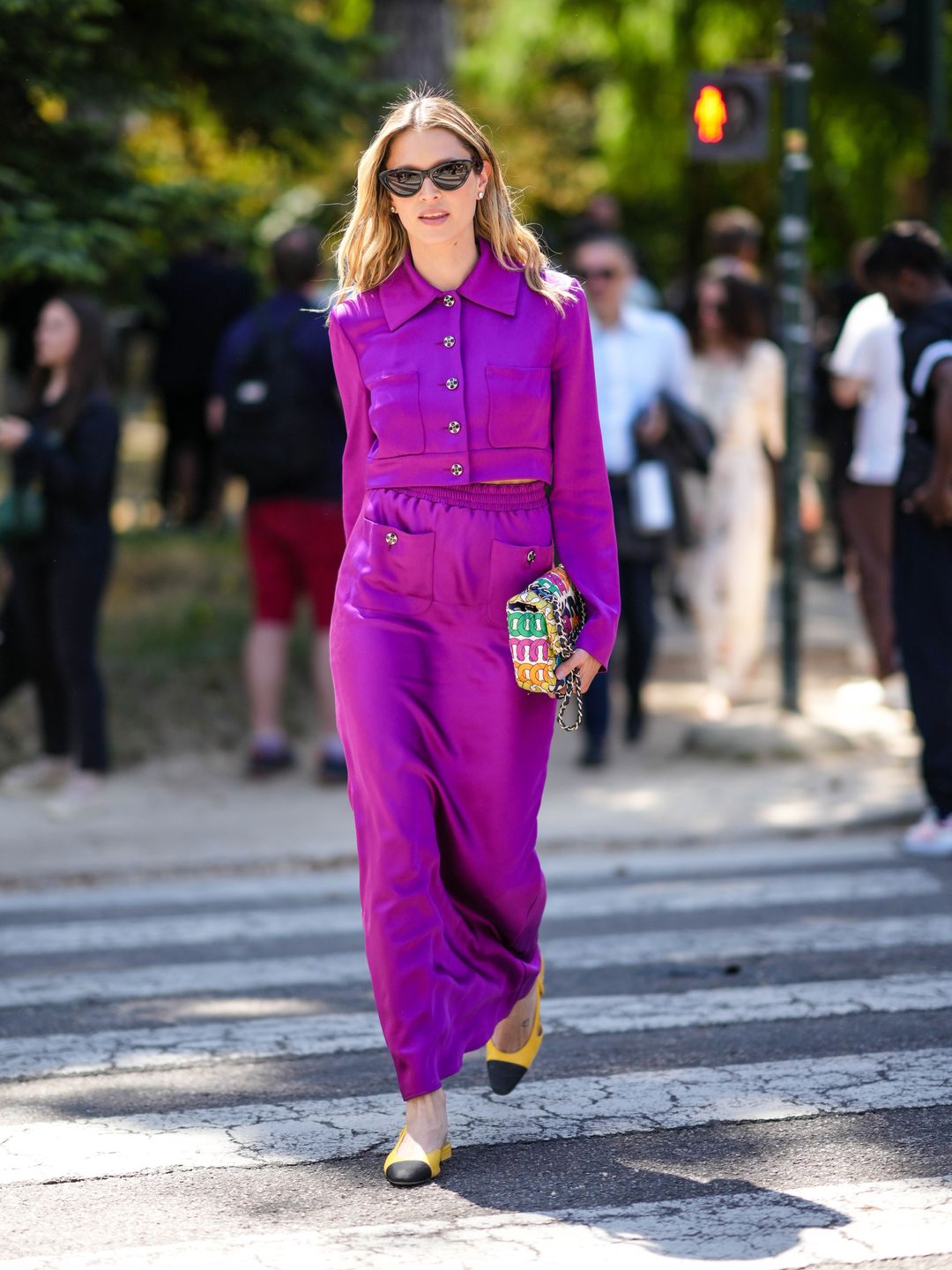 Helena Bordon wears purple skirt co-ord 