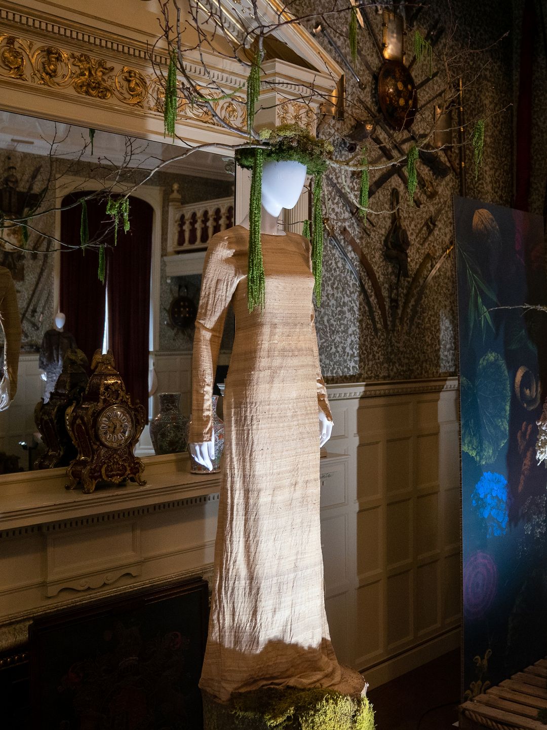 The butterbur dress on display at Sandringham - it is the world's first dress made from Butterbur, which grows on the side of the lakes in the Sandringham Gardens
