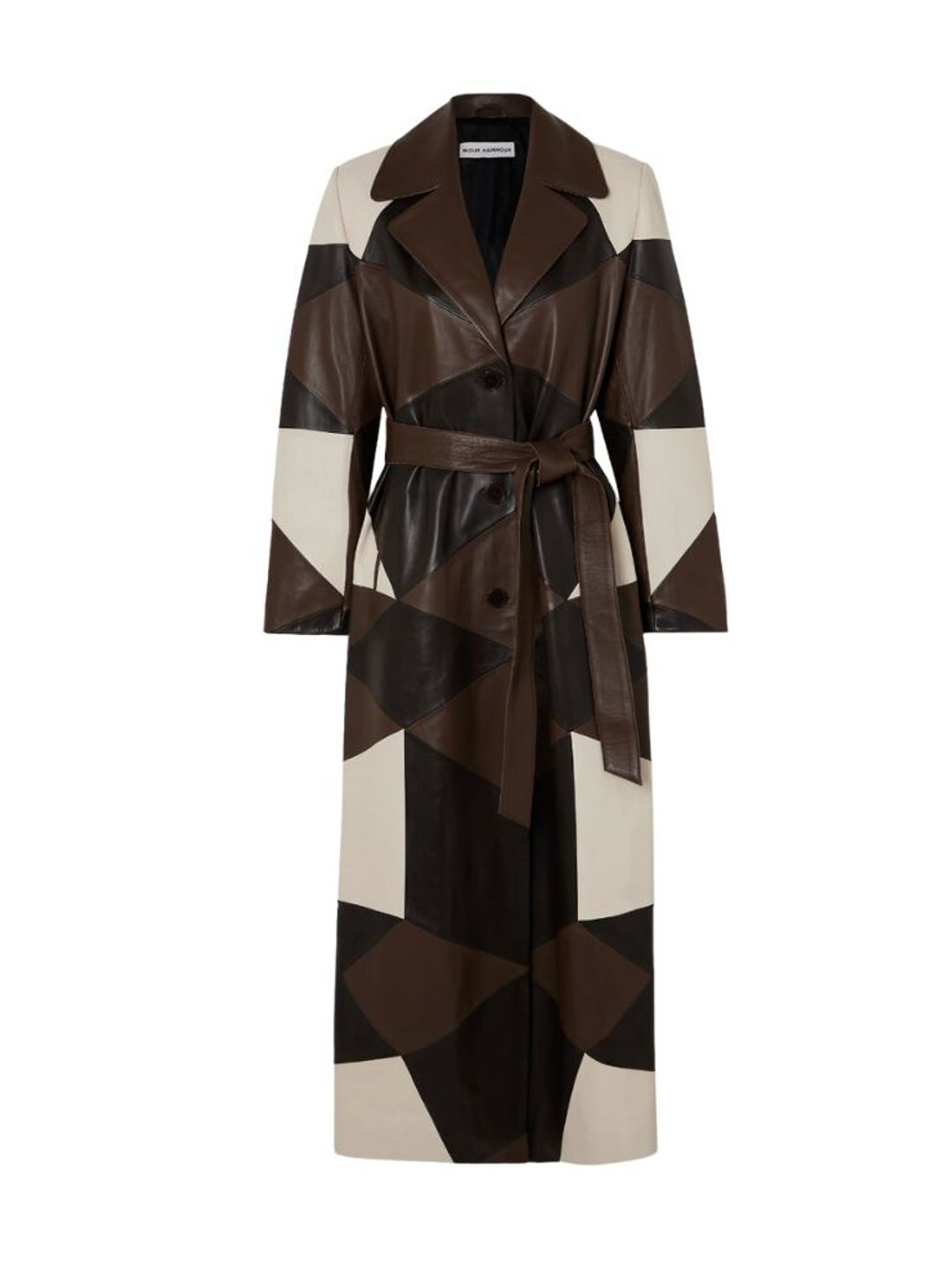 Brown, black and white leather coat 