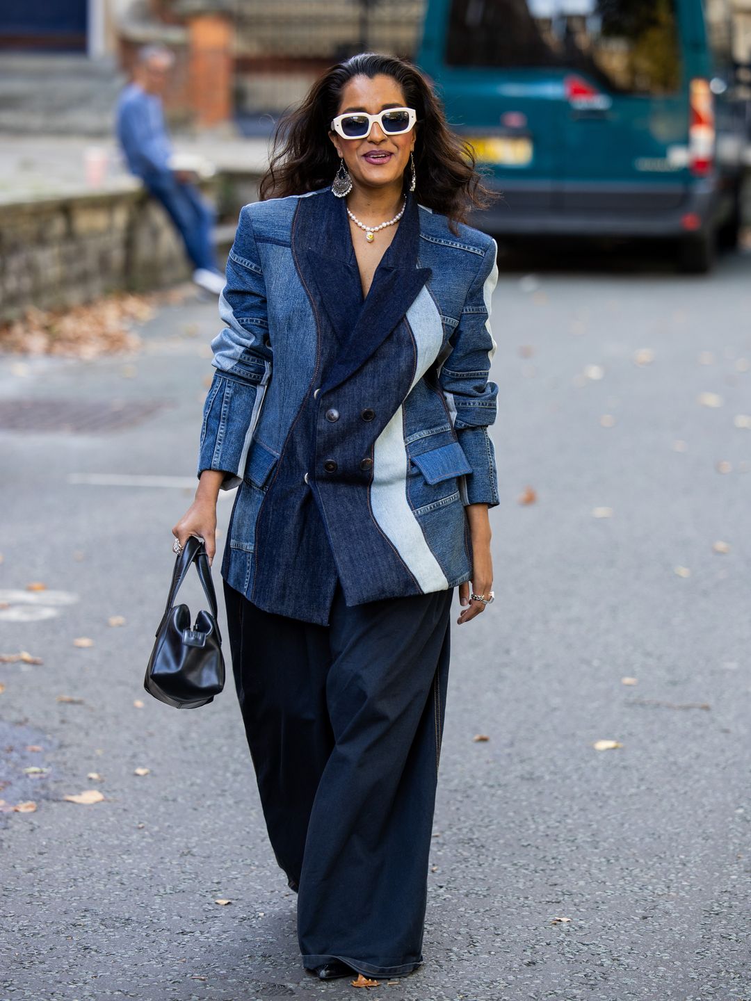 This chic double denim look was spotted at London Fashion Week