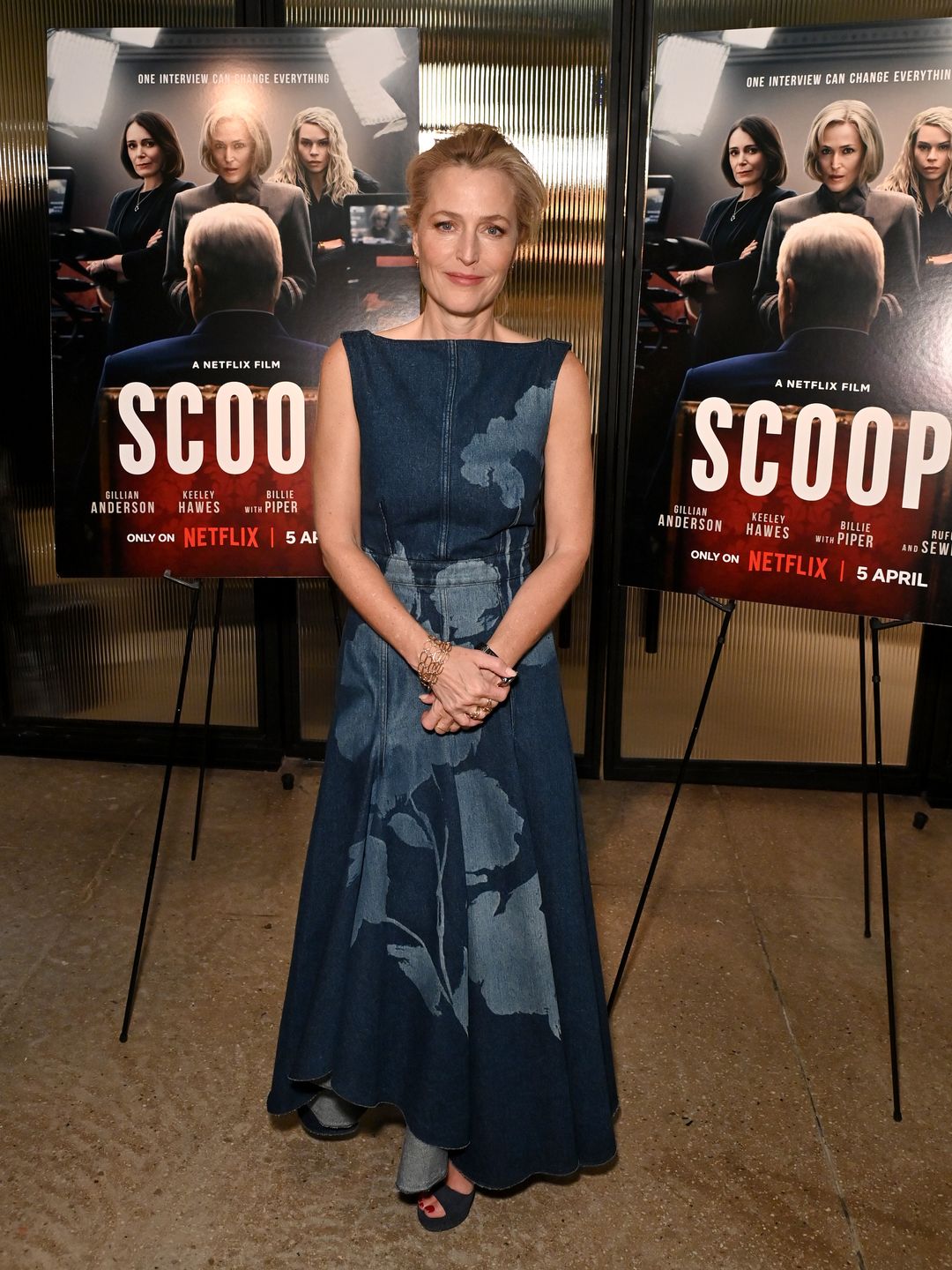 Gillian Anderson attends a New York Screening of Netflix Film Scoop at NeueHouse Madison Square