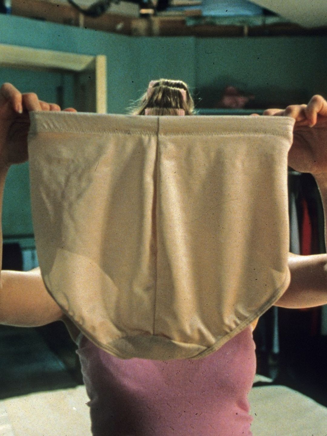 Bridget Jones holds up her Spanx underwear to the camera