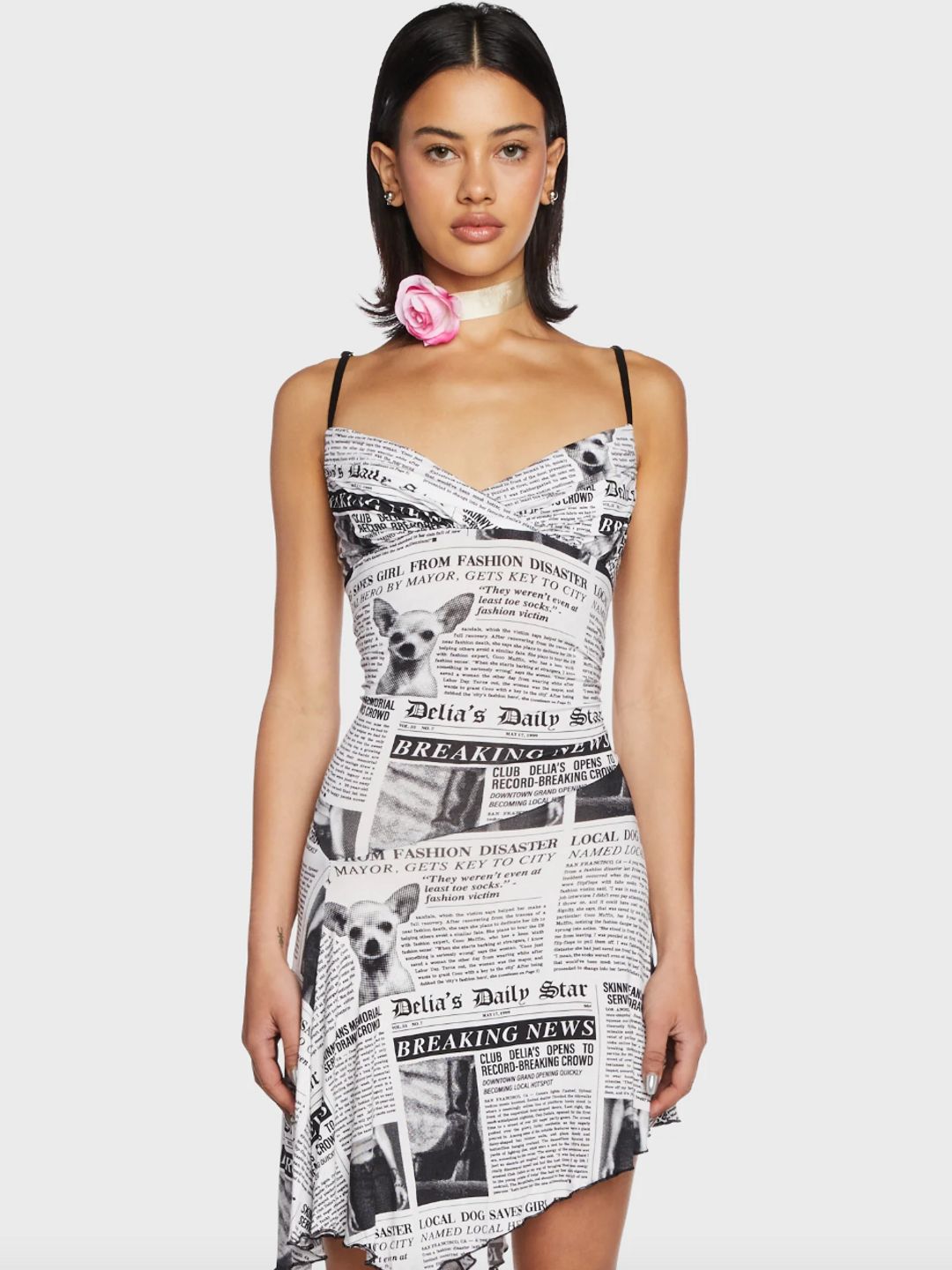 Newspaper print cami dress