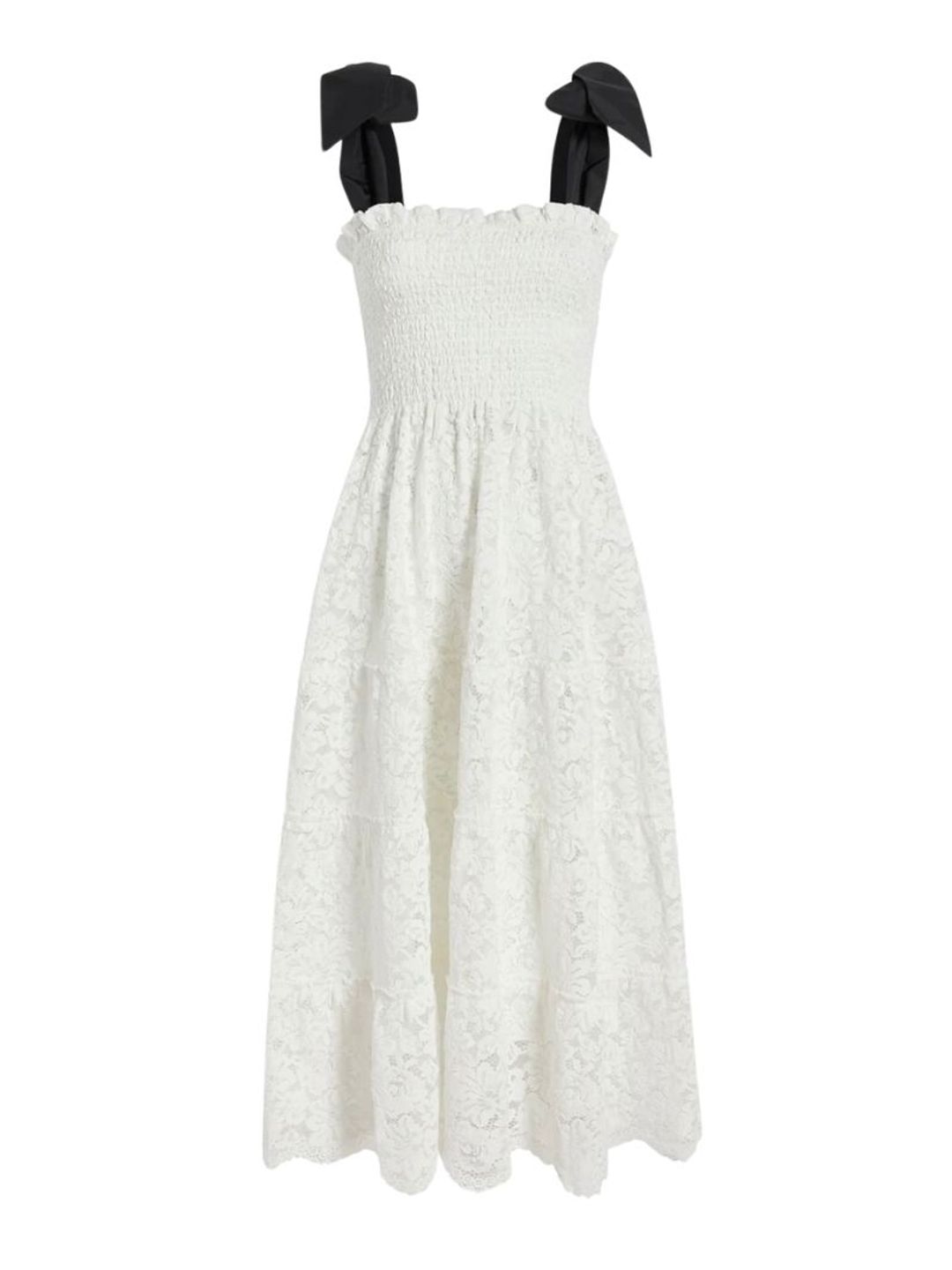 White dress with black bow straps 