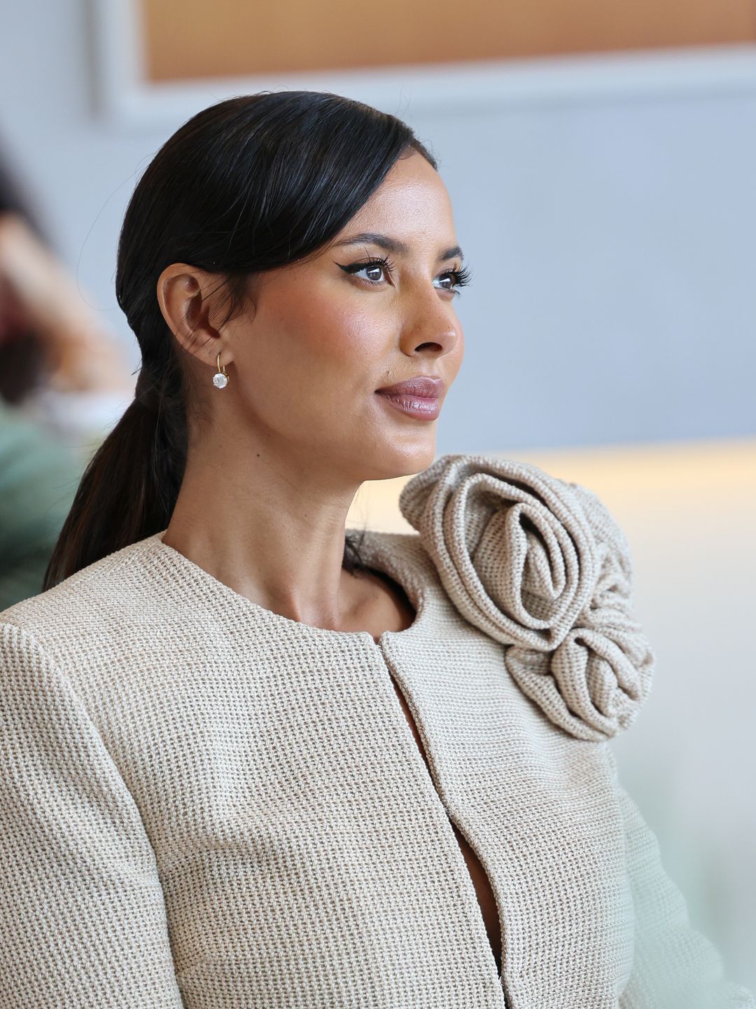 Maya Jama attends a celebratory lunch hosted by Range Rover and Harper's Bazaar in the Range Rover suite ahead of the Wimbledon Ladies' singles final