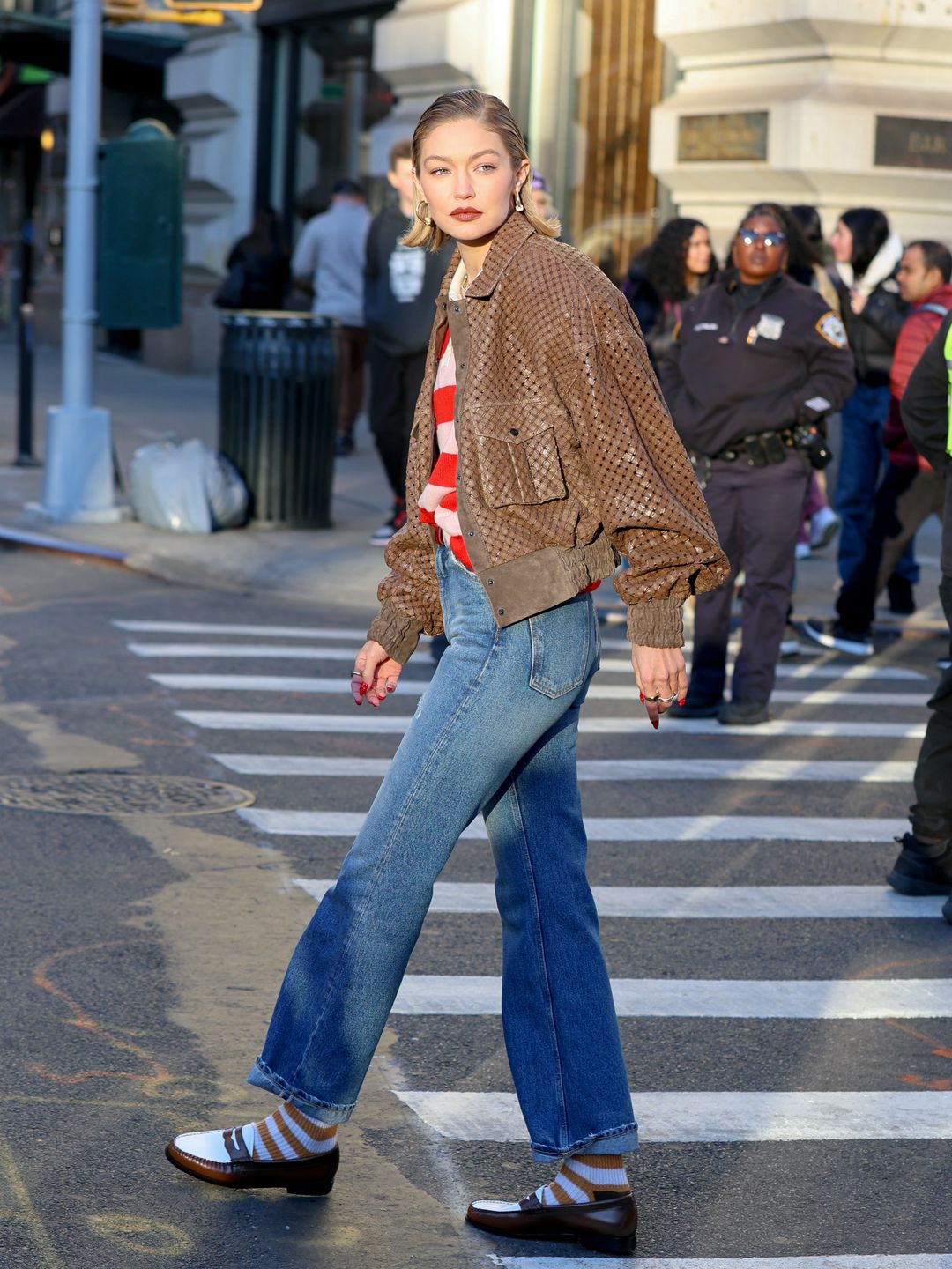 Gigi Hadid is seen filming a commercial for 'Maybelline' in Downtown, Manhattan on November 13, 2024 in New York City