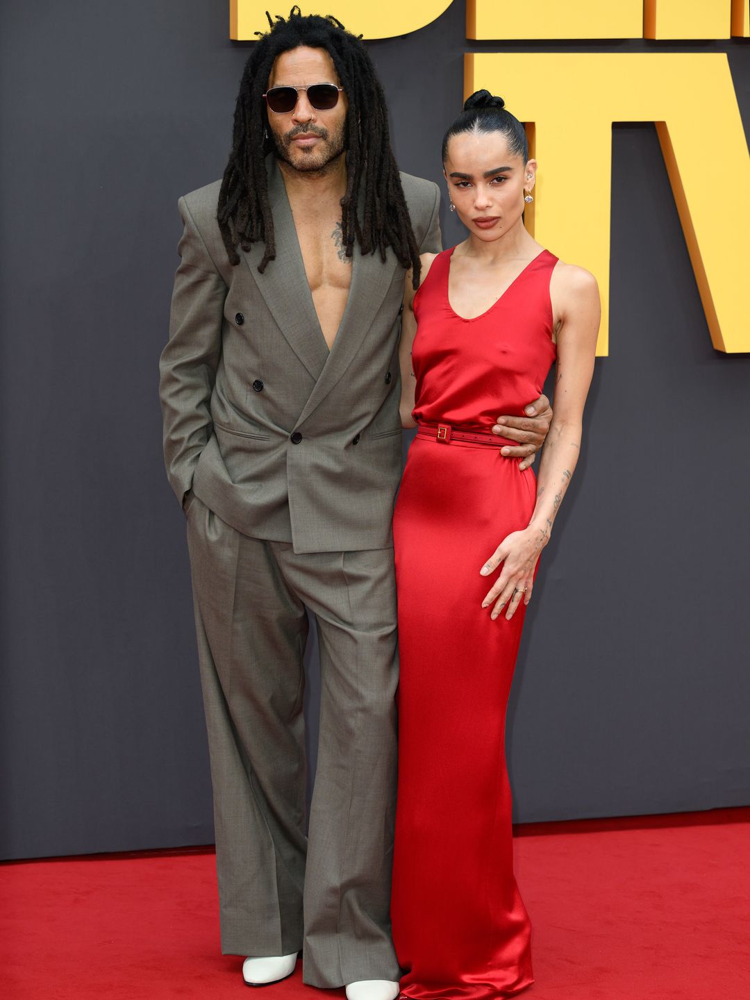 Lenny Kravitz and Zoe Kravitz attend the European premiere of "Blink Twice" at the Odeon Luxe Leicester Square on August 19, 2024 in London, England