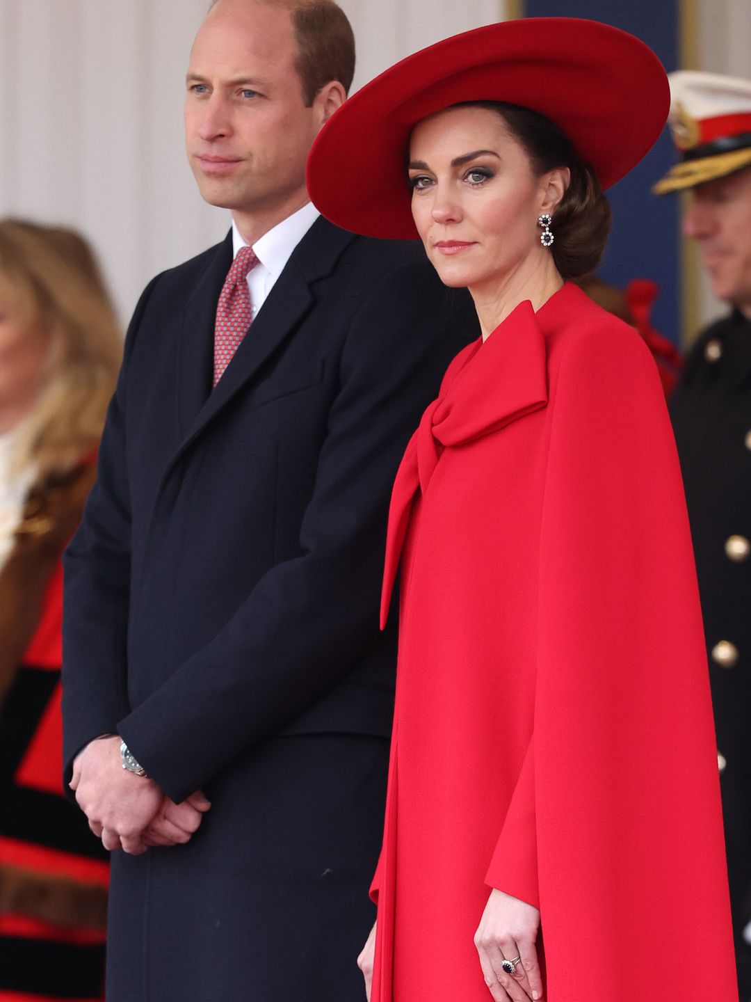 Prince William, Prince of Wales and Catherine, Princess of Wales attend a ceremonial welcome for The President and the First Lady of the Republic of Korea at Horse Guards Parade on November 21, 2023 in London, England. King Charles is hosting Korean President Yoon Suk Yeol and his wife Kim Keon Hee on a state visit from November 21-23. It is the second incoming state visit hosted by the King during his reign. (Photo by Chris Jackson - WPA Pool/Getty Images)