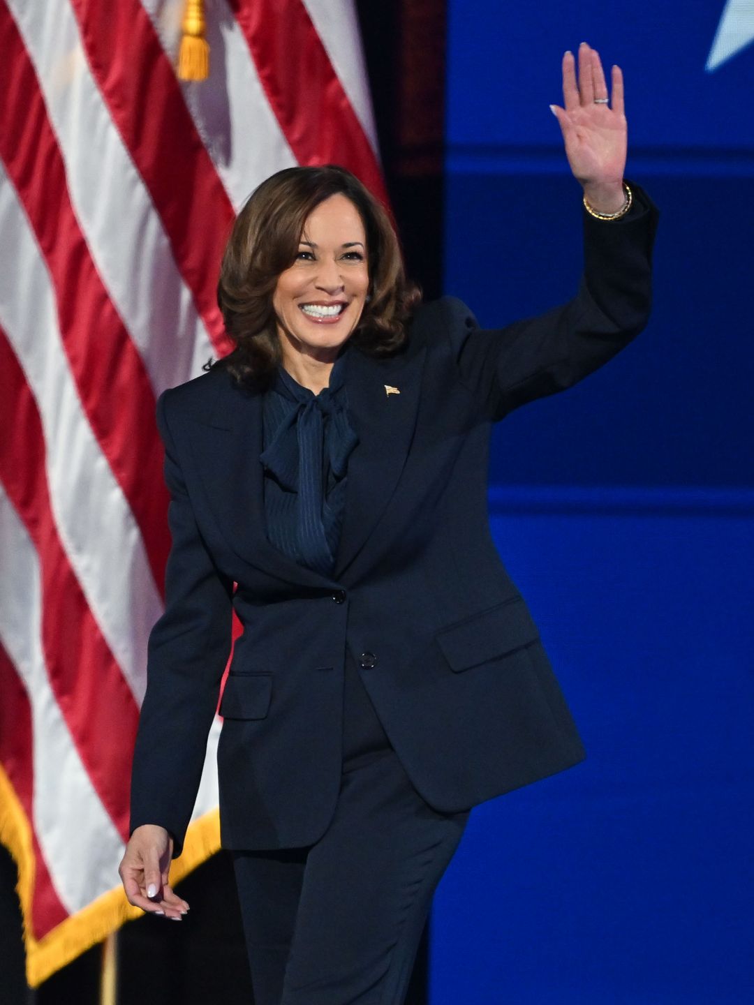 Vice President Kamala Harris takes the stage during the final day of the Democratic National Convention at the United Center on August 22, 2024 in Chicago, Il