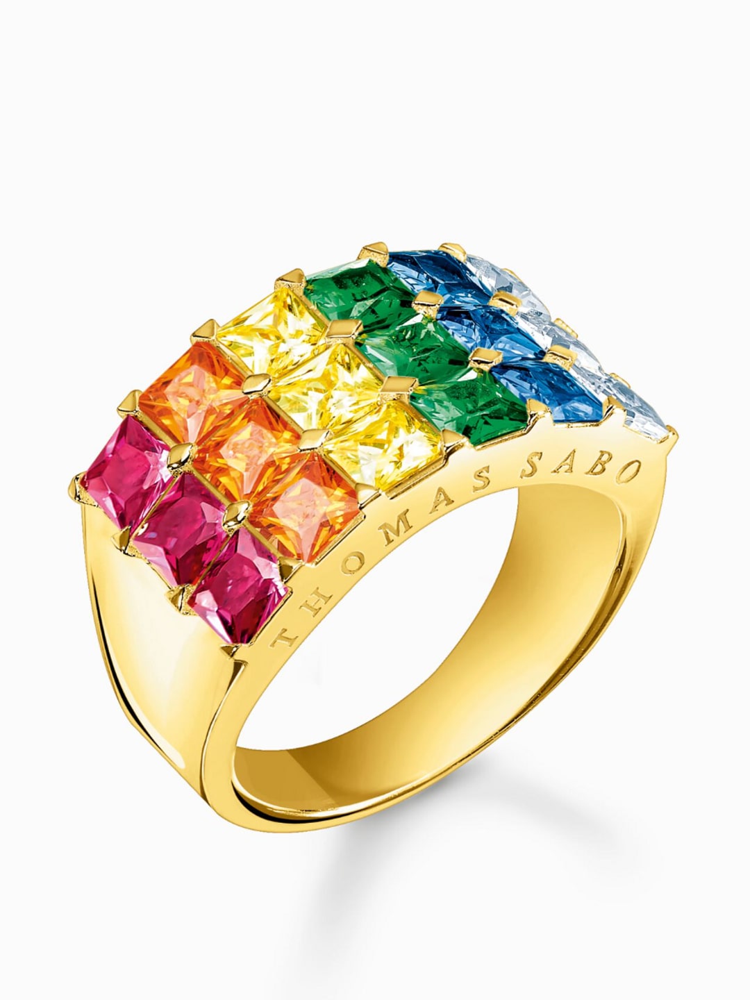 Ring colourful stones pavé gold ring 