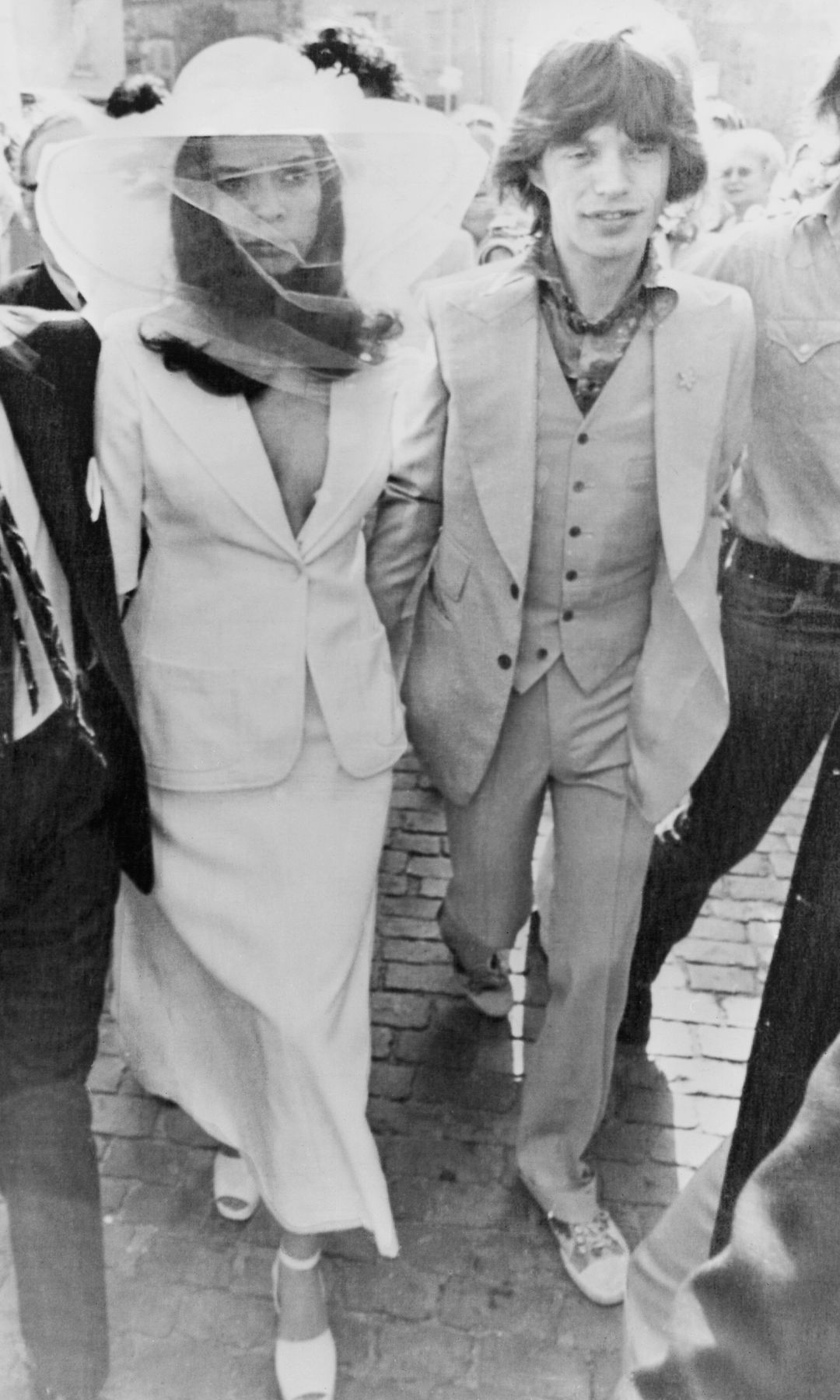 Bianca Jagger and her rock star husband Mick Jagger on their wedding day in St Tropez, 1971