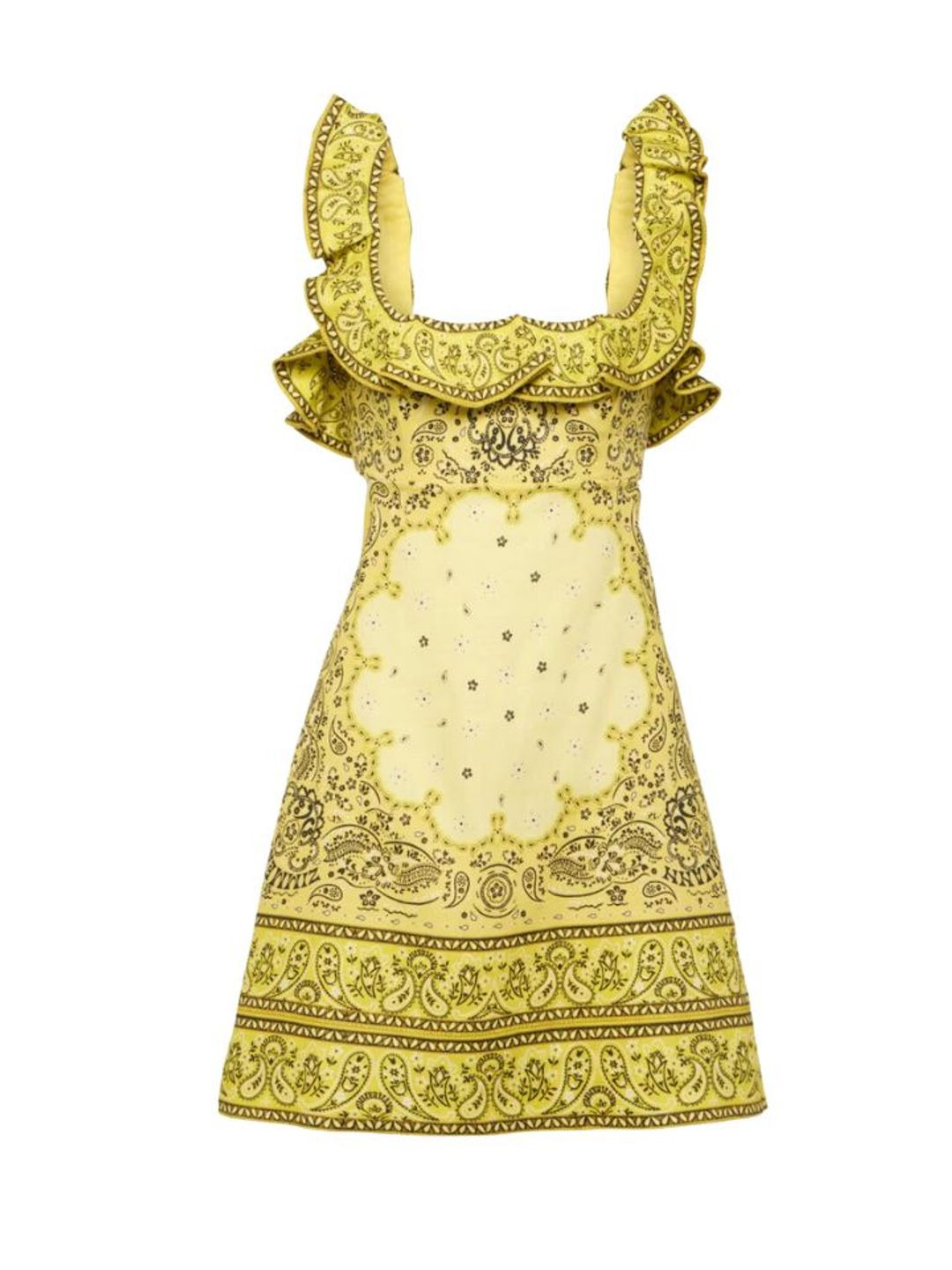 Yellow ruffle neckline mini dress