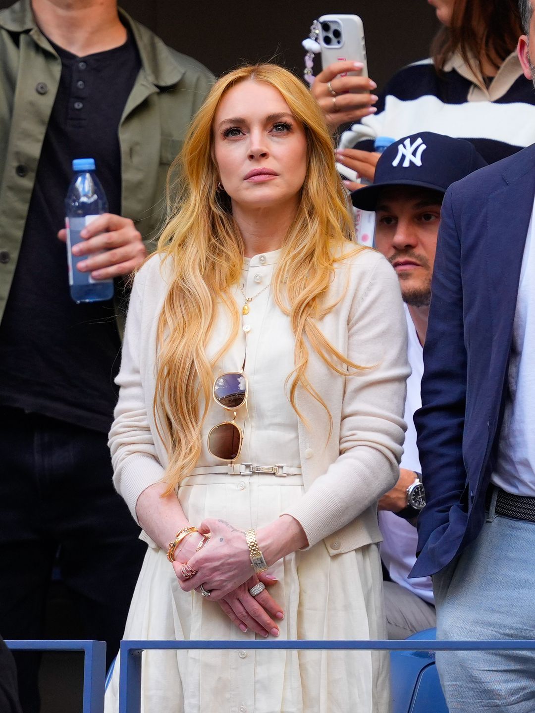 Lindsay Lohan and Bader Shammas are seen at the 2024 US Open Tennis Championships on September 08, 2024 in New York City.