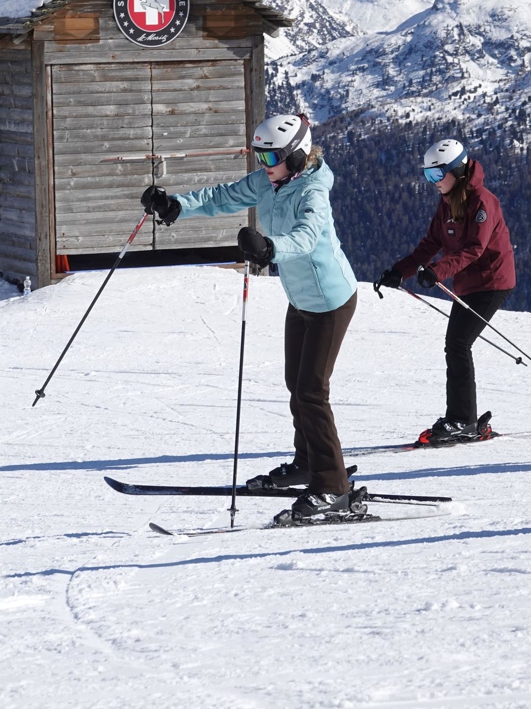 Lady Louise Windsor and a friend skiing