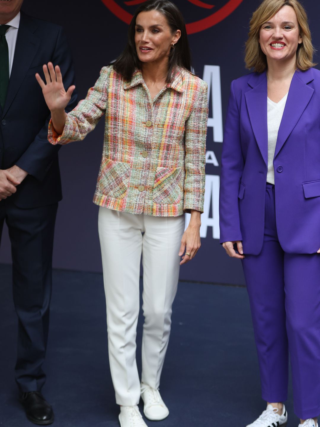 Queen Letizia wearing a tweed jacket