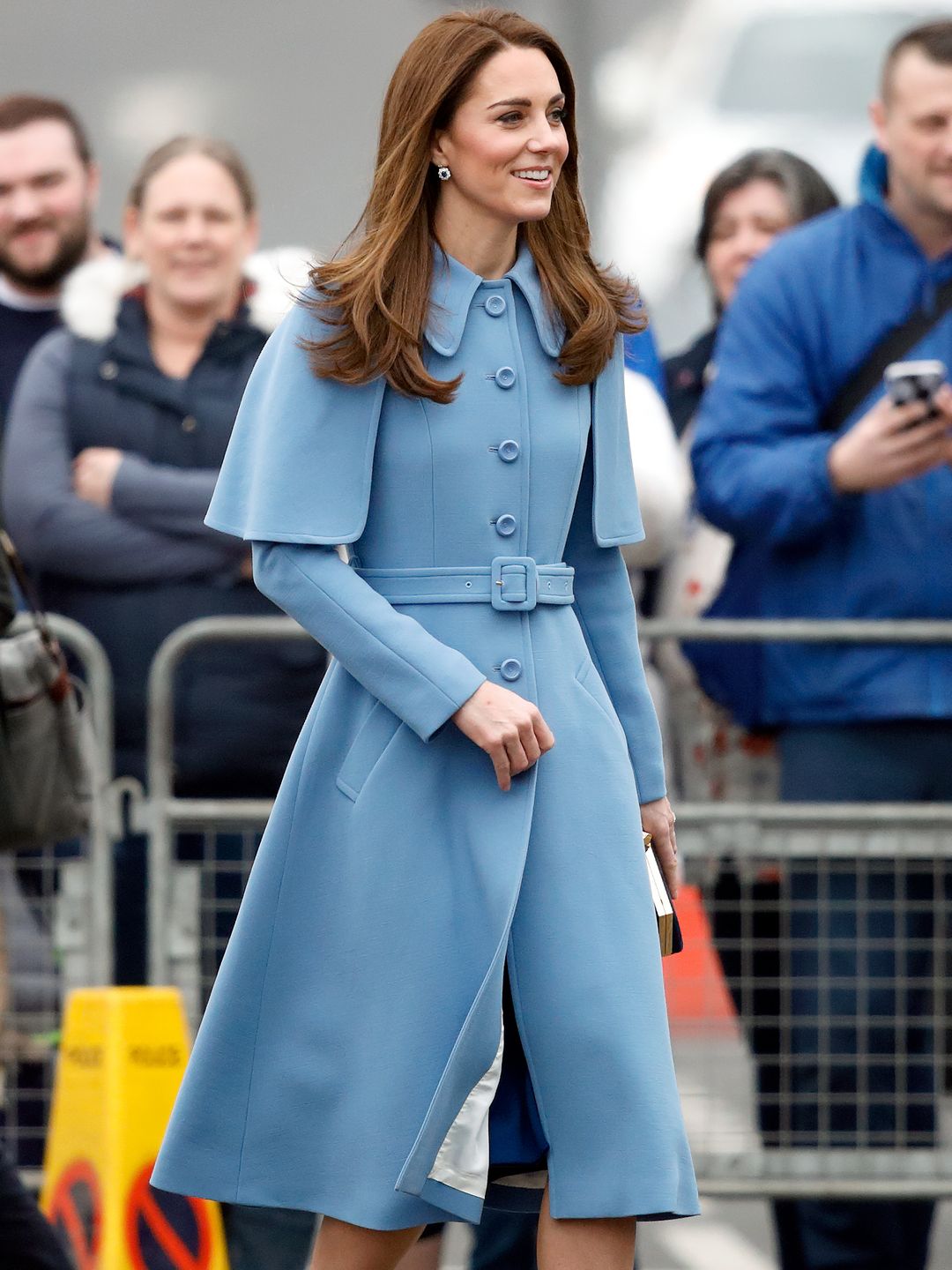 Catherine, Duchess of Cambridge visits CineMagic at the Braid Arts Centre on February 28, 2019 in Ballymena, Northern Ireland wearing Mulberry