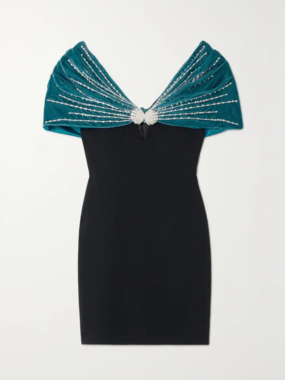 Kaila Embellished Velvet-Trimmed Crepe Mini Dress - Saloni 