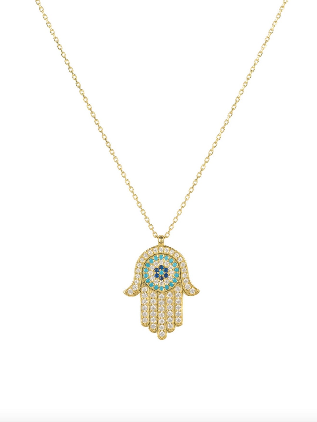 Hamsa Hand With Evil Eye Pendant Necklace Gold - Latelita