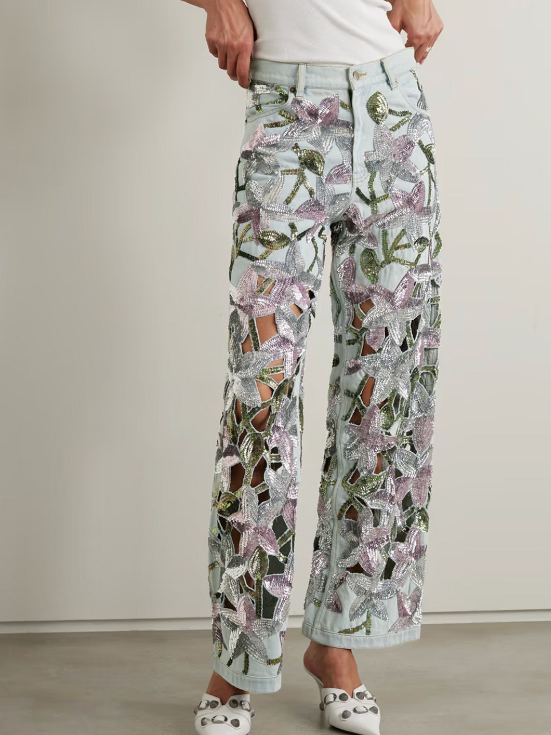 Cutout sequin-embellished high-rise straight-leg jeans - Ashish