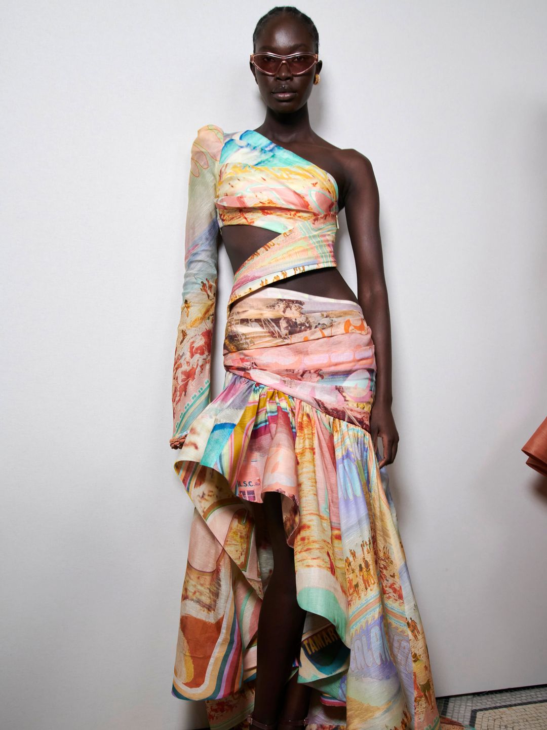 Zimmermann model in colourful ruffle dress 