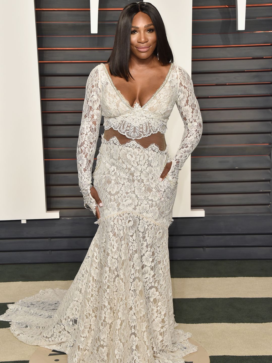 Serena Williams in a lace white dress