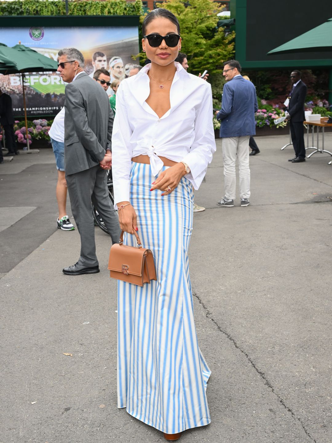LONDON, ENGLAND - JULY 09: Emma Thynn, Marchioness of Bath attends day seven of the Wimbledon Tennis Championships at the All England Lawn Tennis and Croquet Club on July 09, 2023 in London, England. (Photo by Karwai Tang/WireImage)