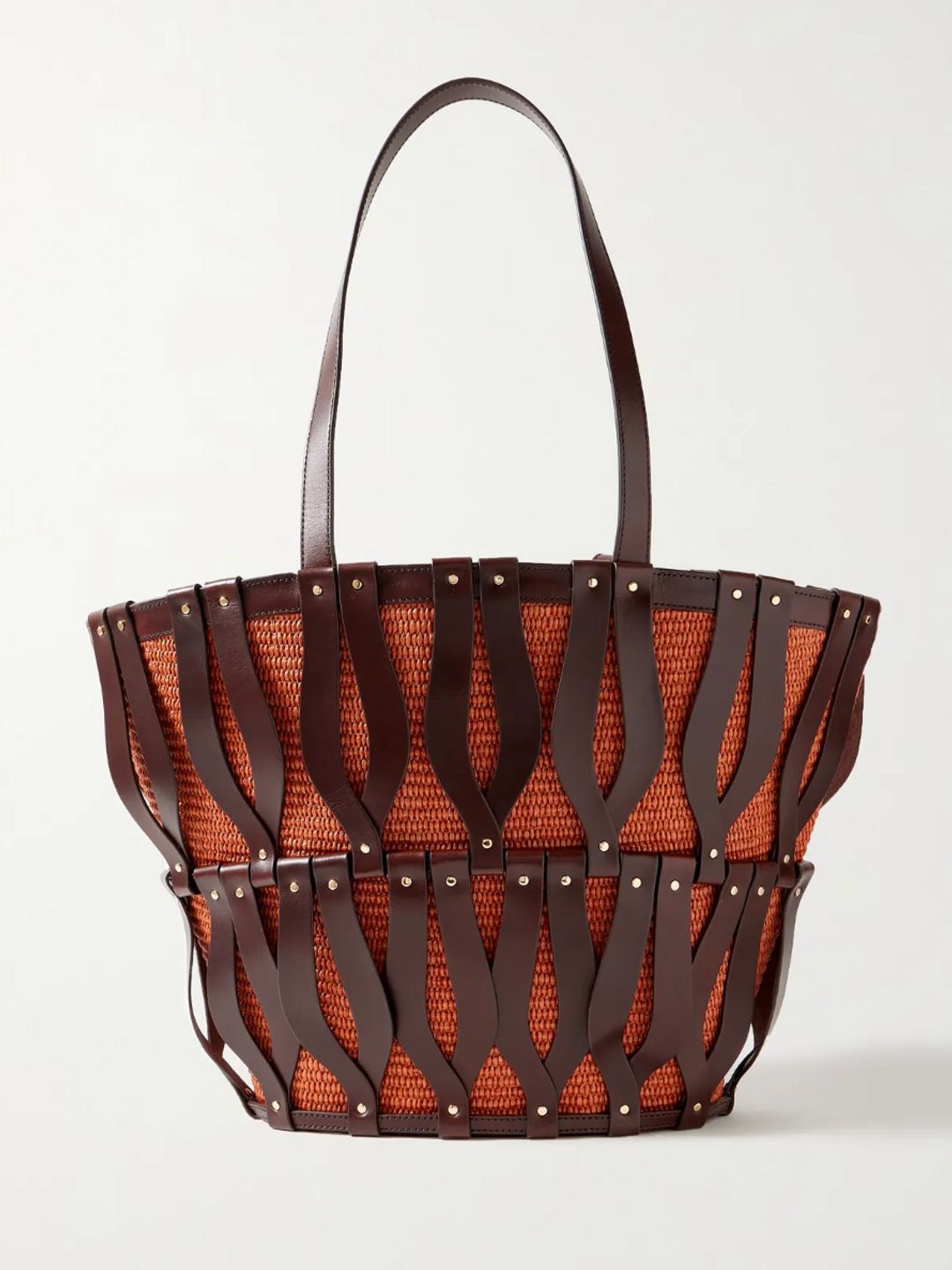 Indra Large Studded Leather and Raffia Tote