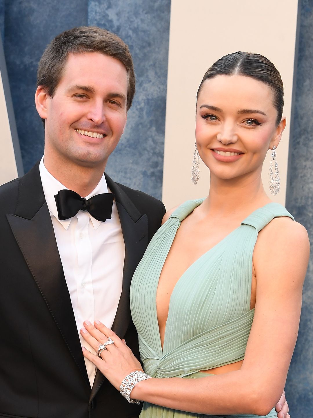 Evan Spiegel, Miranda Kerr arrives at the Vanity Fair Oscar Party Hosted By Radhika Jones at Wallis Annenberg Center for the Performing Arts on March 12, 2023 in Beverly Hills, California.