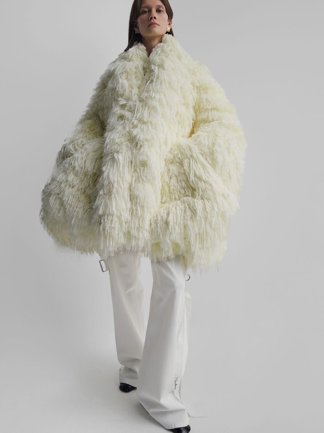 Hand-Combed Embroidered Coat In Cream Viscose - Phoebe Philo