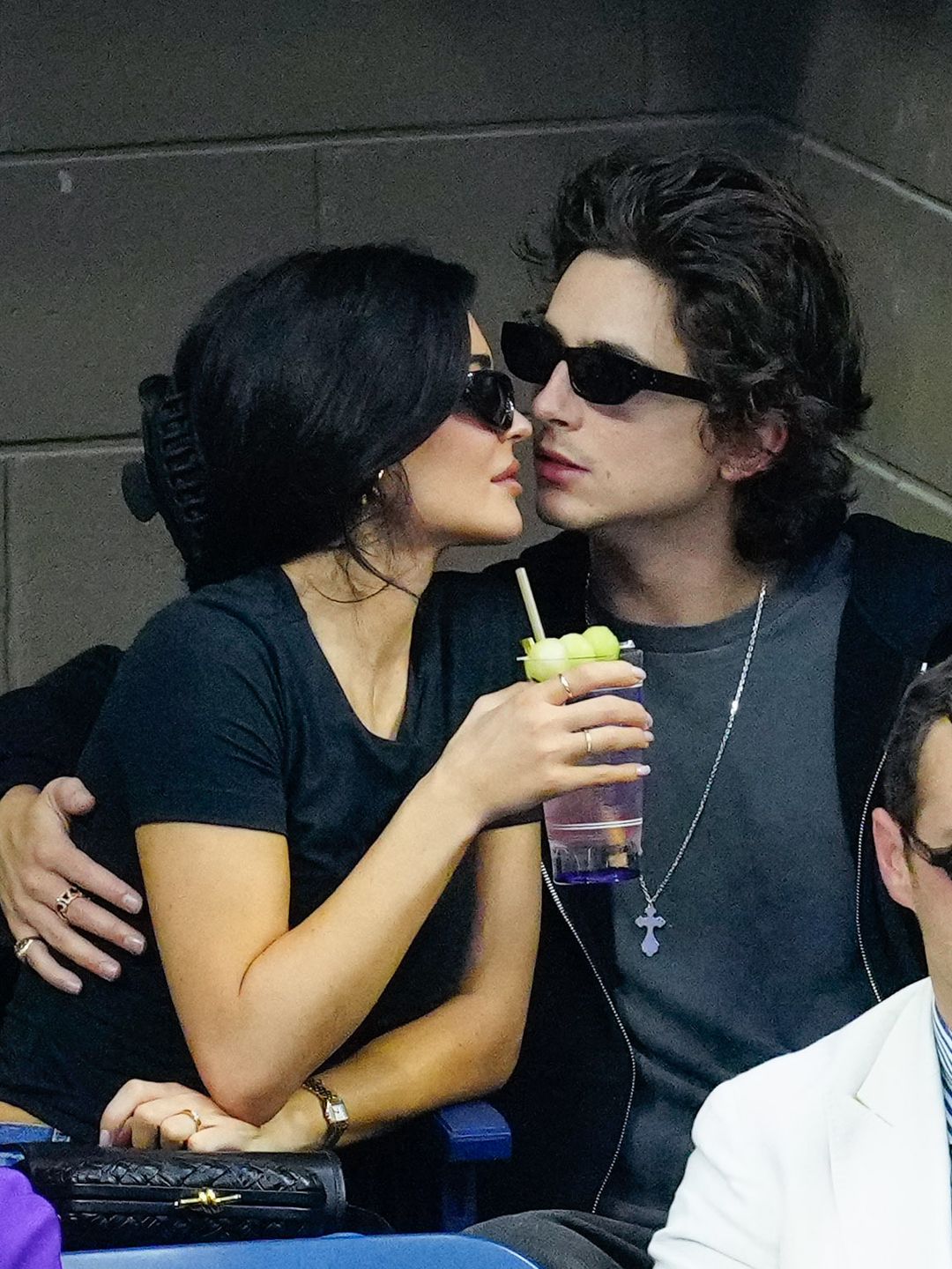 Kylie Jenner and Timothée Chalamet kissing at the US Open 