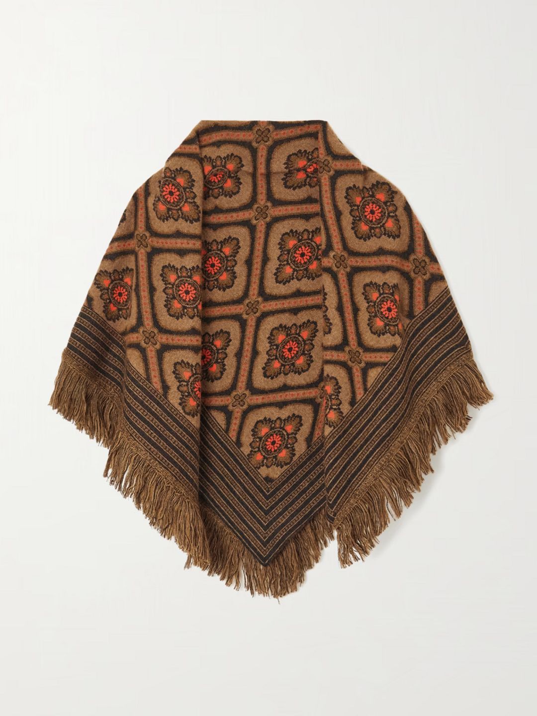 Fringed wool-blend jacquard scarf