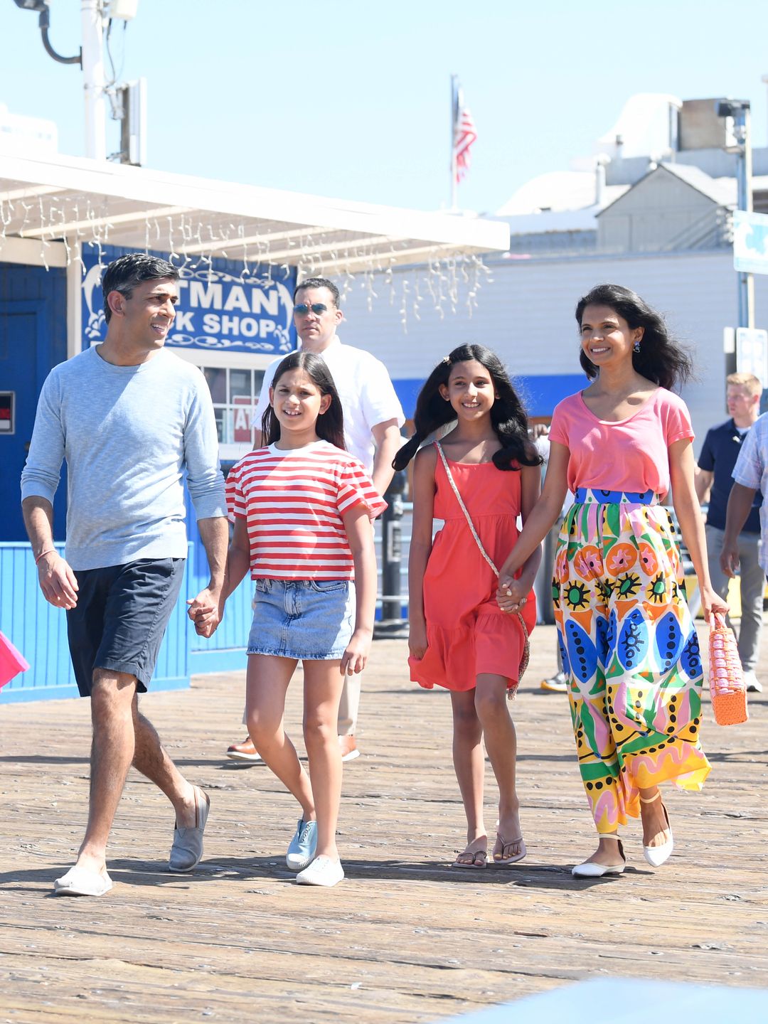 Akshata Murthy and her family on the Santa Monica Pier on August 3, 2023