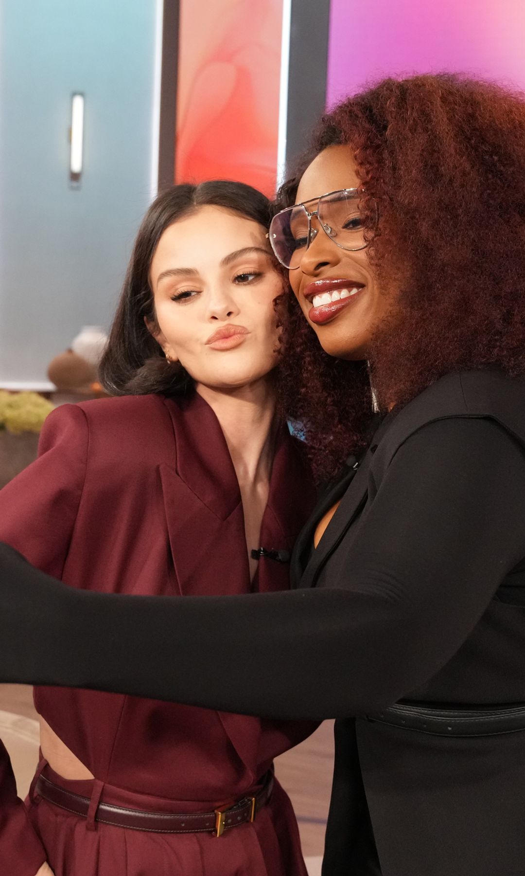 Selena Gomez appears with Jennifer Hudson on "The Jennifer Hudson Show" airing October 21, 2025 in Burbank, California.
