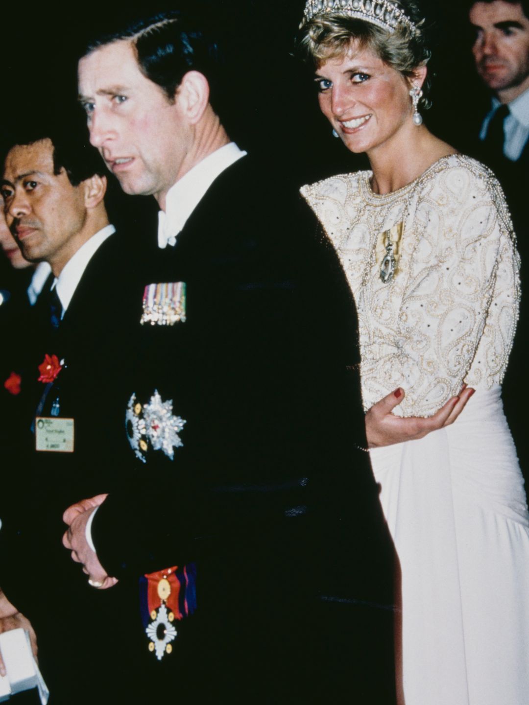 Prince Charles and Diana, Princess of Wales attend a banquet held by the Japanese Emperor in Tokyo, Japan