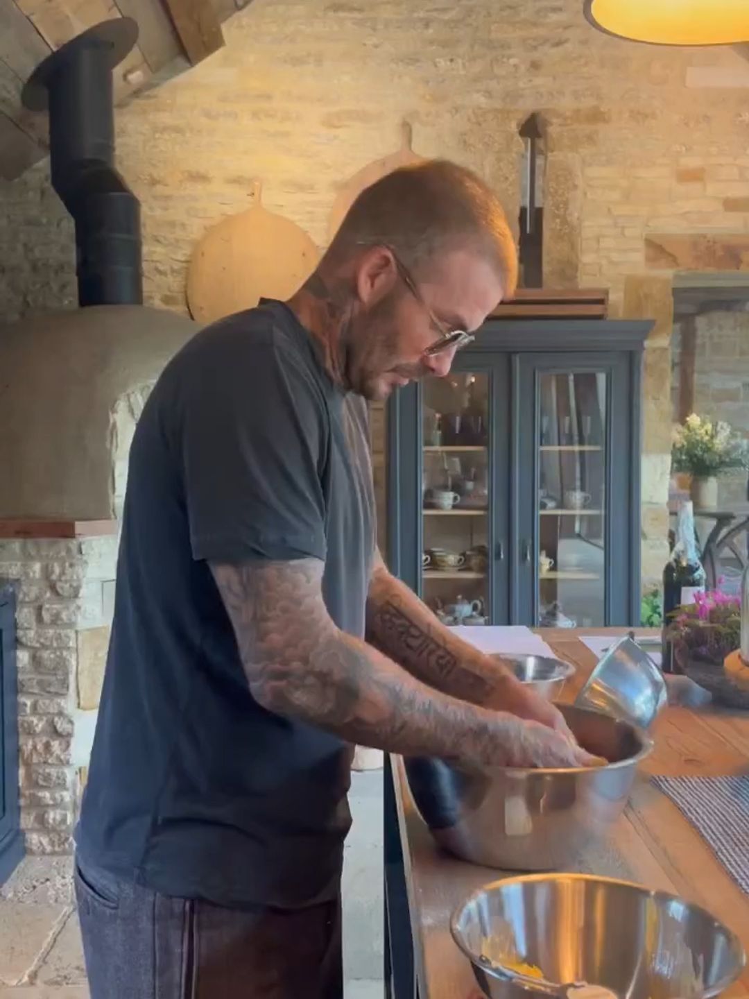 David Beckham making a crumble for the freshly-picked apples from his garden