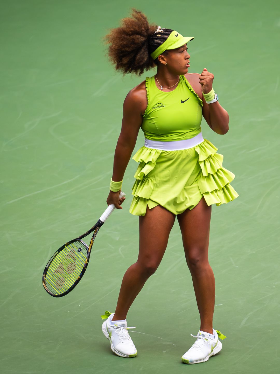  Naomi Osaka of Japan in action against Jelena Ostapenko of Latvia in the first round on Day 2 of the US Open at USTA Billie Jean King National Tennis Center on August 27, 