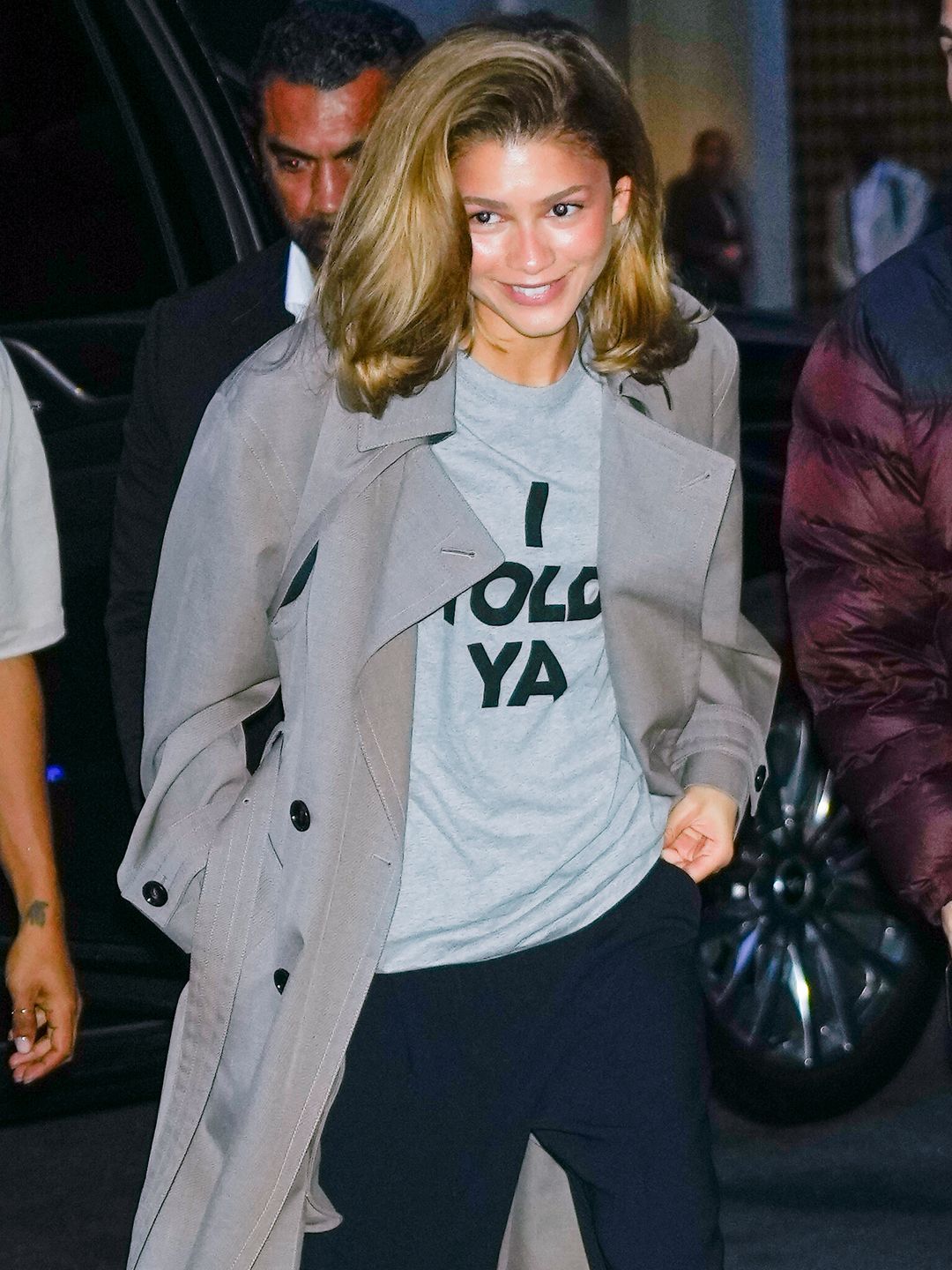 Zendaya wearing Loewe's 'I Told Ya' T-shirt created for Challengers