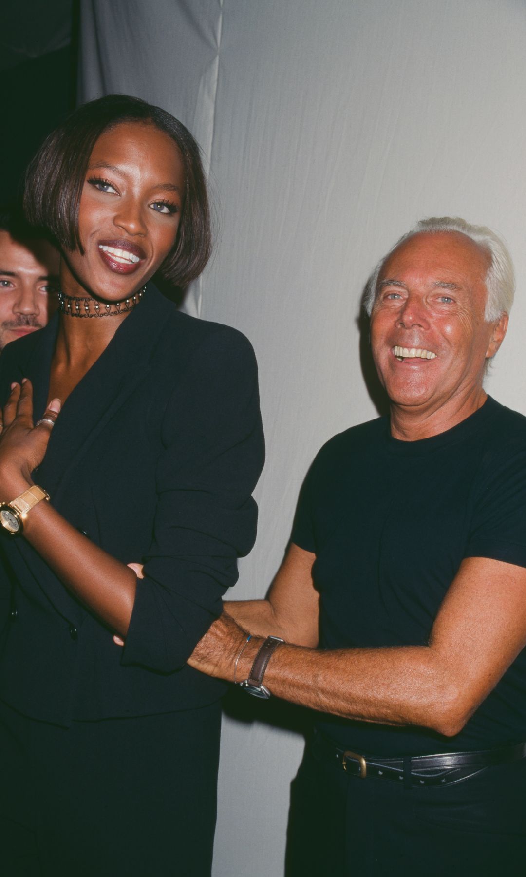 Naomi Campbell and Italian fashion designer, Giorgio Armani, at a private party, circa 1996. (Photo by Rose Hartman/Archive Photos/Getty Images)