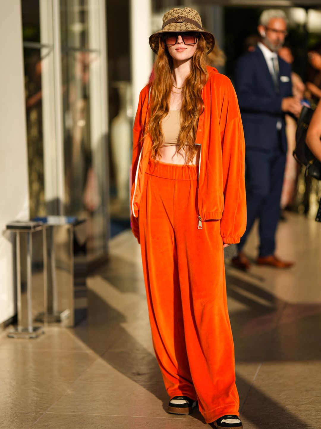 Larsen Thompson proves that a full tracksuit works even in warm weather