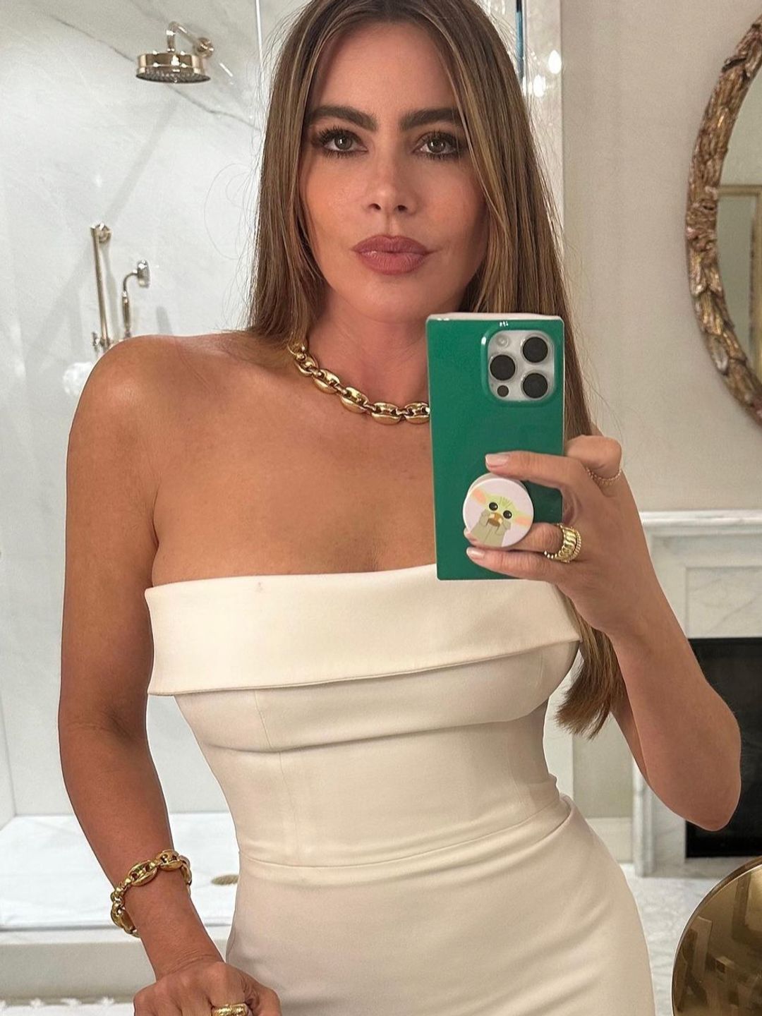 sofia vergara white strapless dress instagram