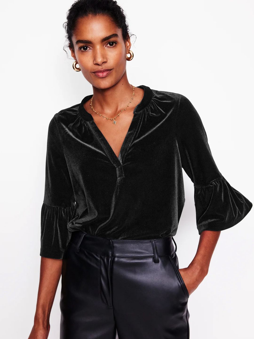 Notch Neck Velvet Top