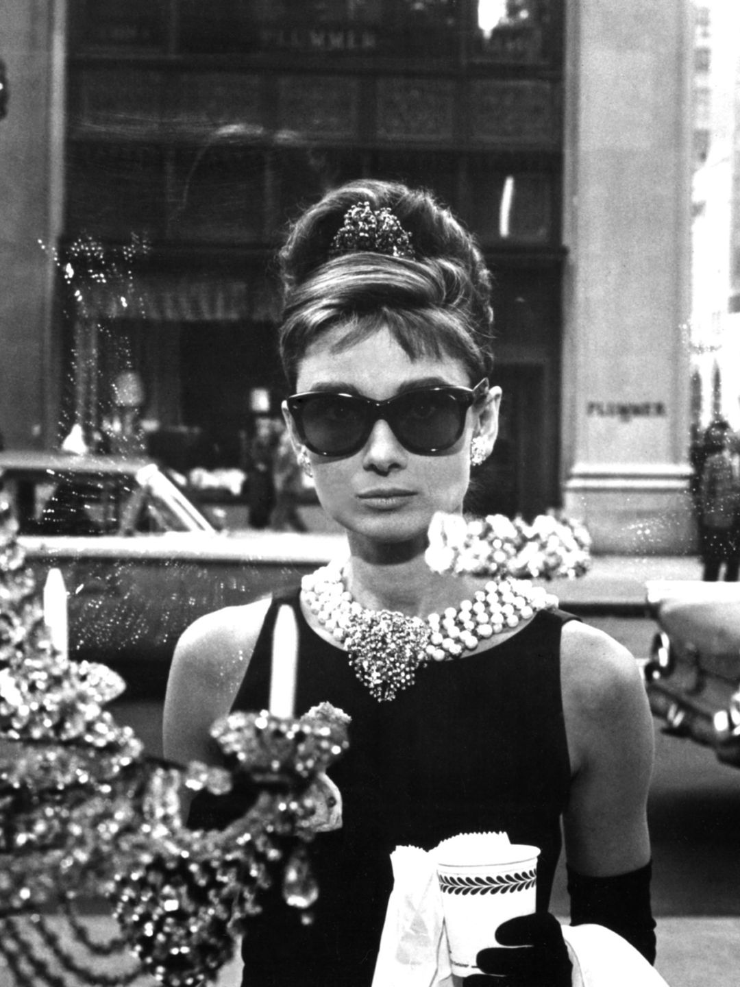 Audrey Hepburn posing for a publicity still for Breakfast at Tiffany's