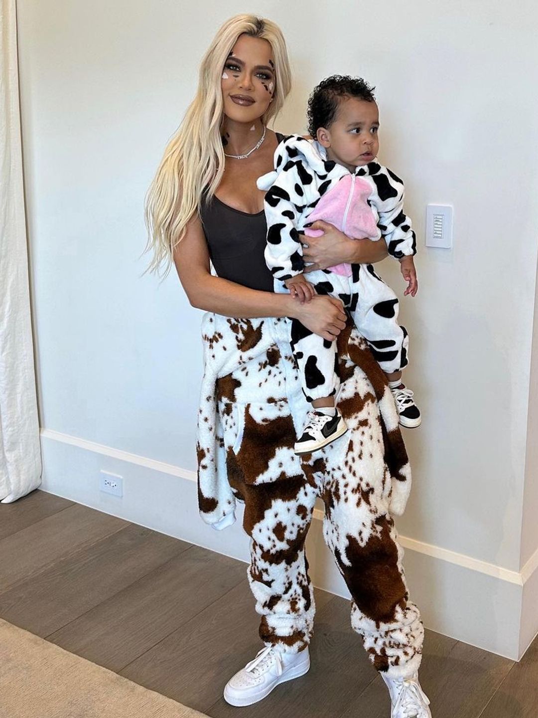 khloe kardashian and son tatum dressed as cows for halloween
