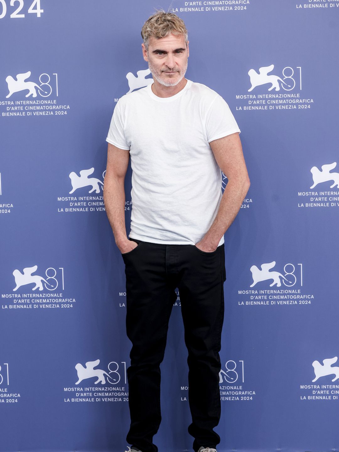 Joaquin Phoenix in a white t-shirt and jeans