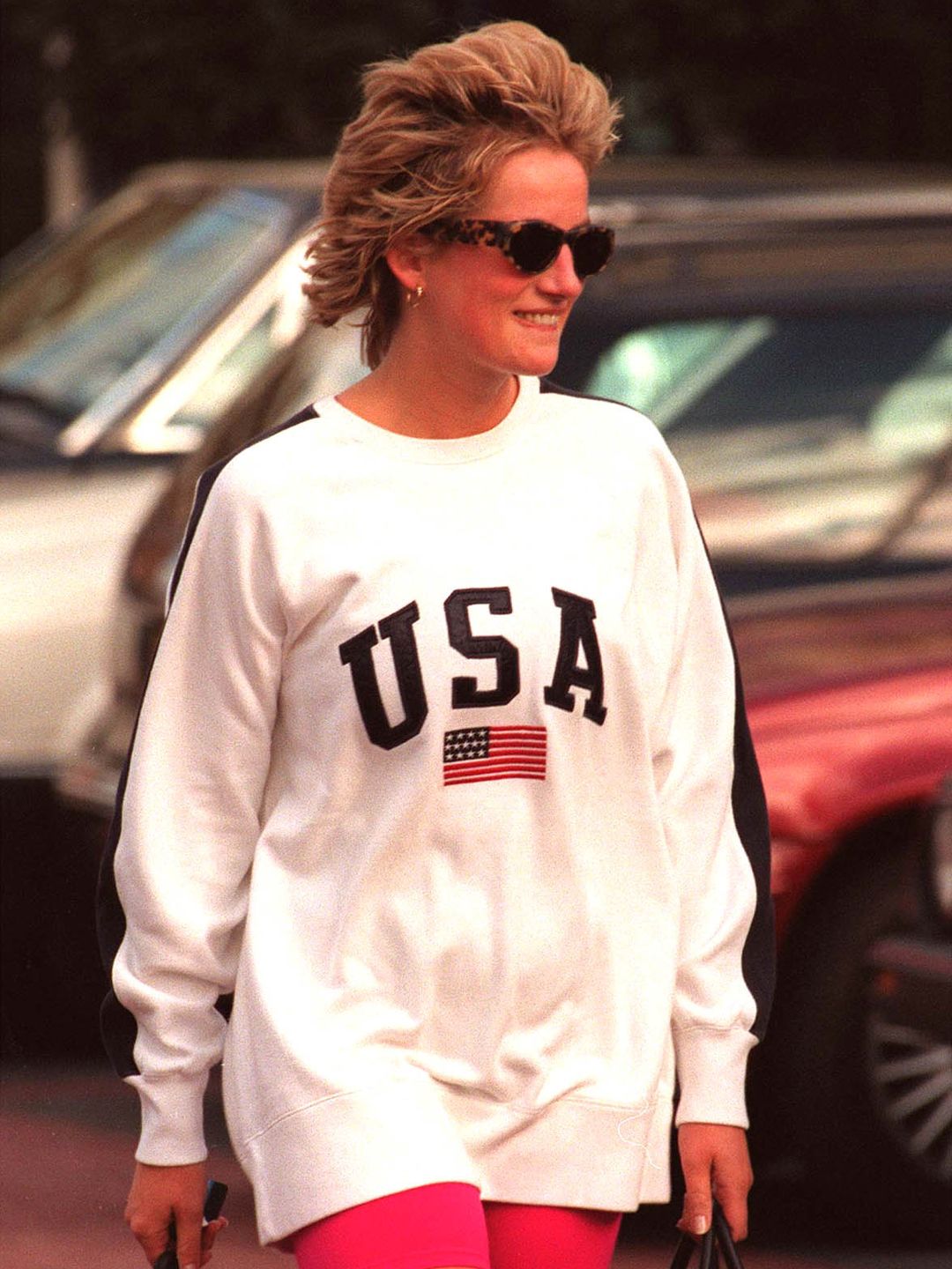 Diana, Princess of Wales,at the Chelsea Harbour Club 4/24/97 in a USA jumper